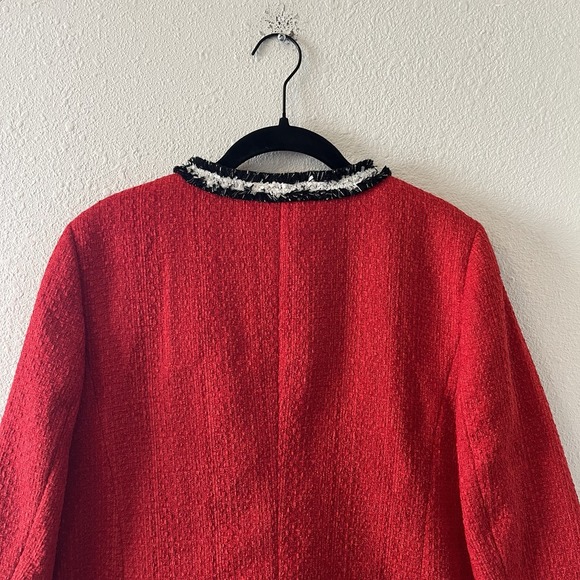 Talbots Red Tweed Jacket Size 12P Fringe Gold Buttons Red White Old Money Preppy - Picture 10 of 14